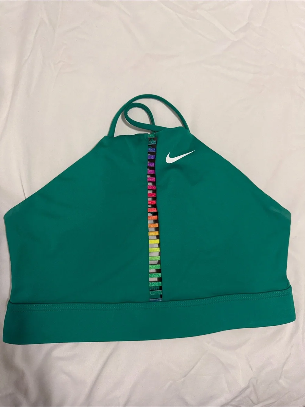 Nike Teal High-Neck Sports Bralette with Rainbow Center Trim